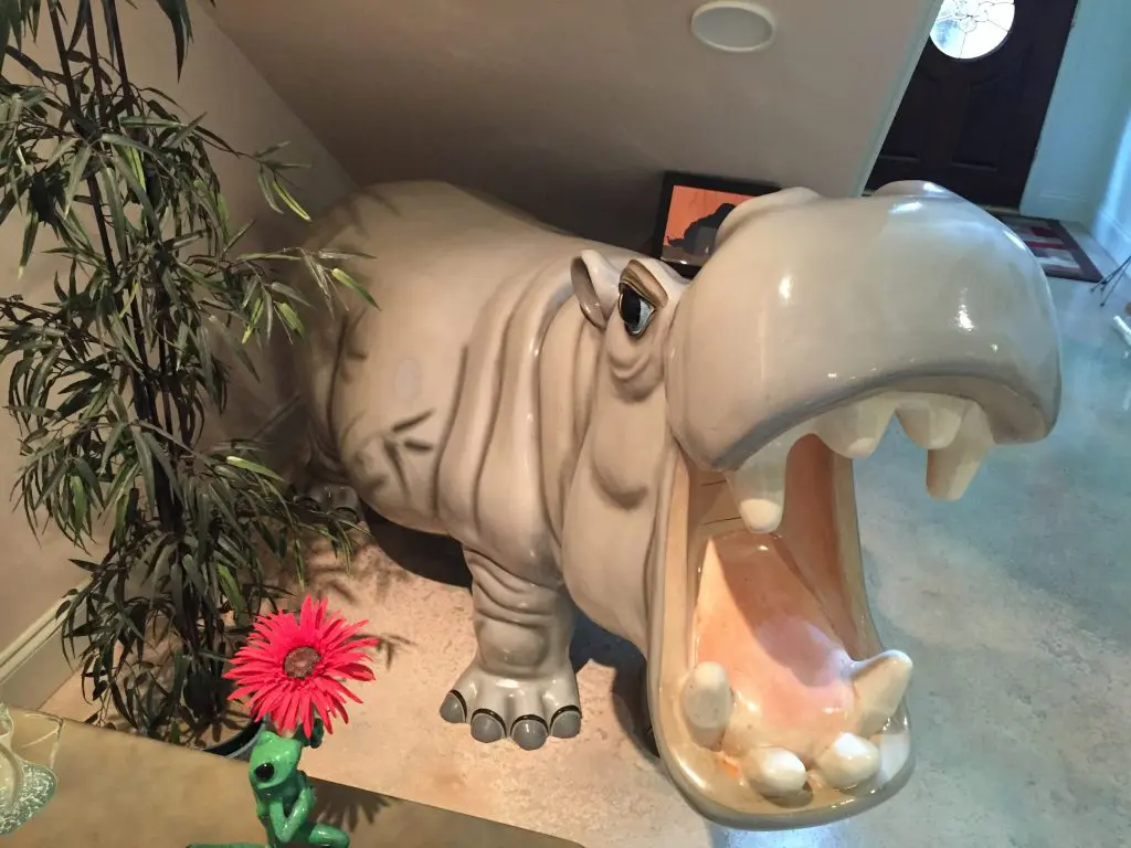 One of 2,000 hippos that graces Sue Shefman's Hippo House, among the Weird Homes Tour headliners.