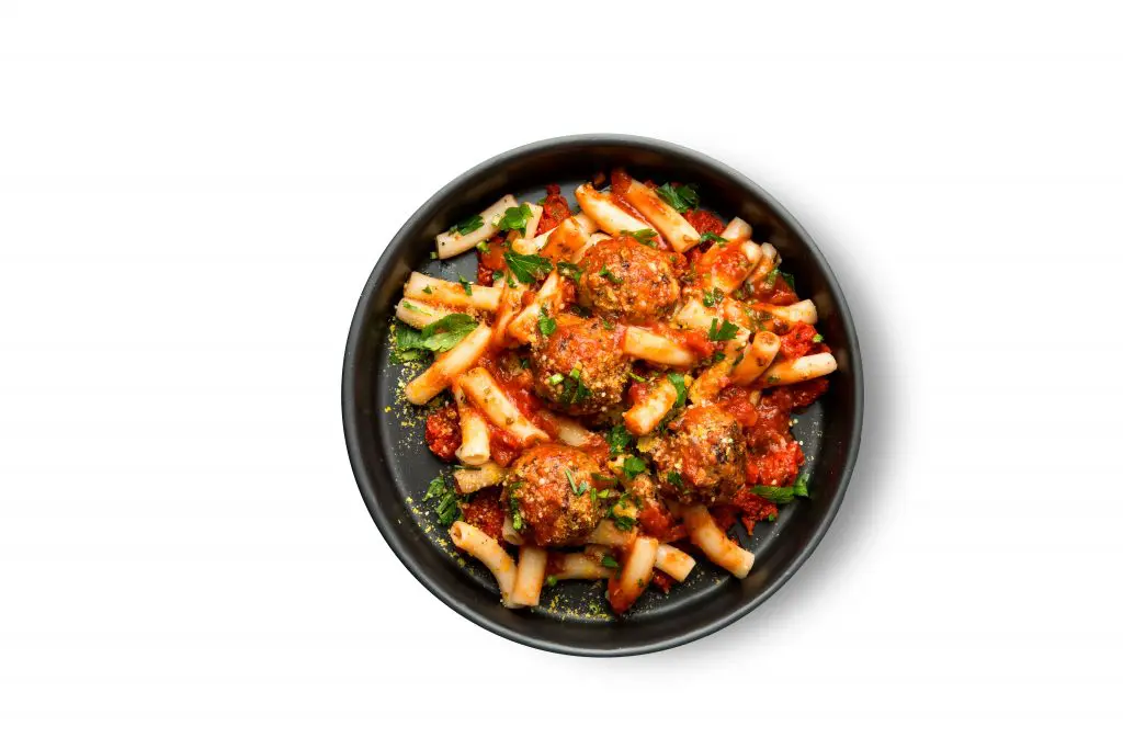 Meatless meatballs with marinara from Snap Kitchen
