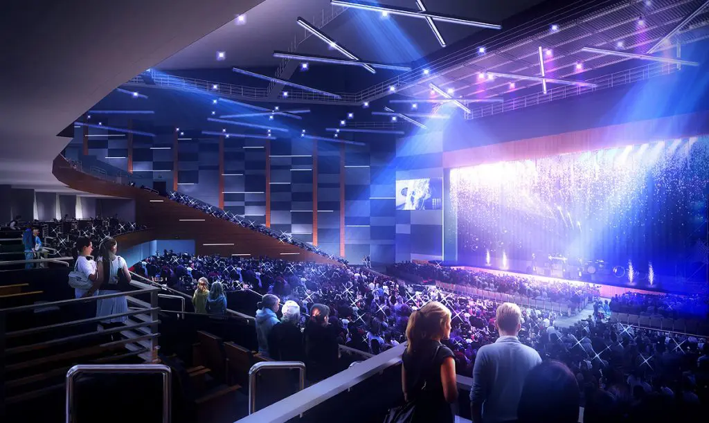 Artist rendering of the suite view of the stage at Smart Financial Centre.