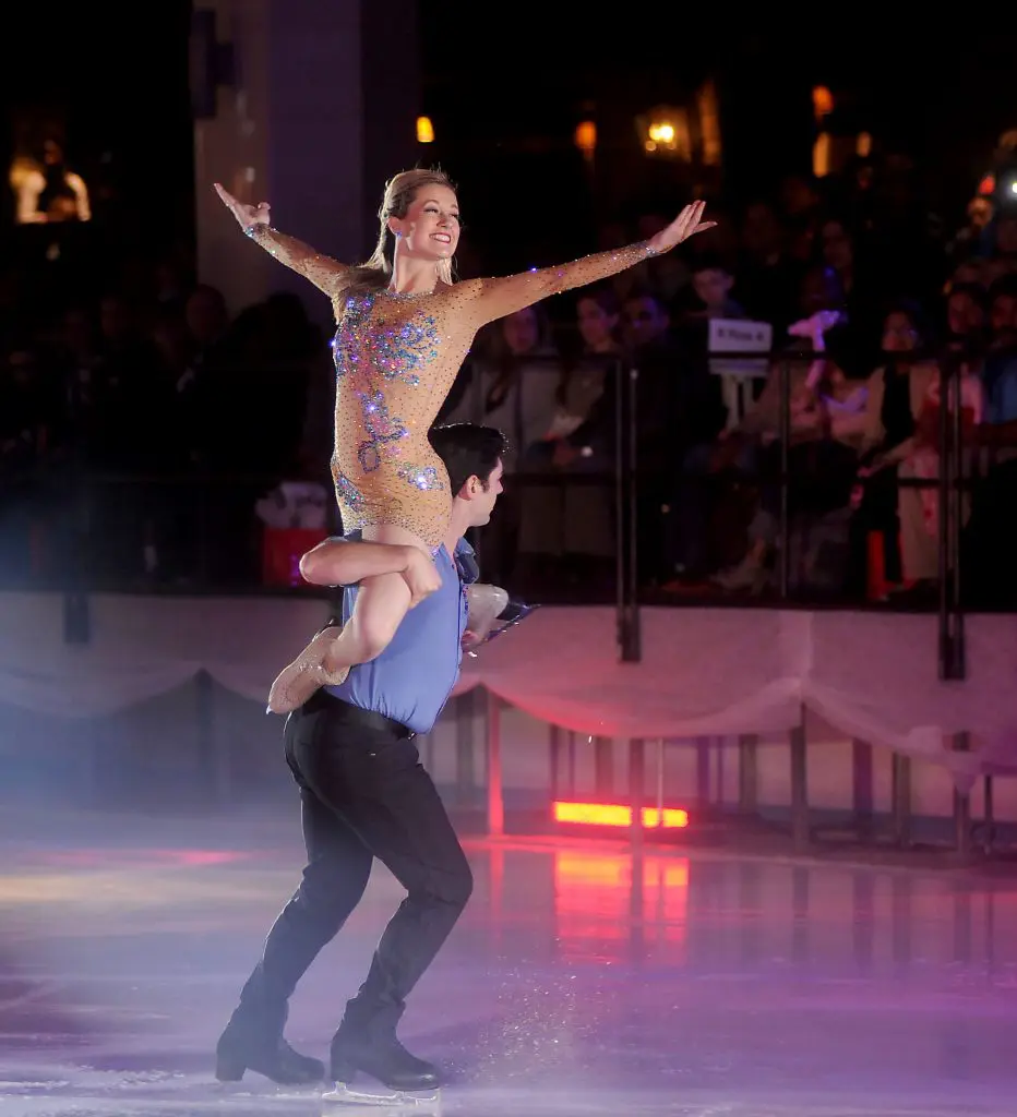 Pro skaters take the ice at The Galleria for the tree lighting fun.