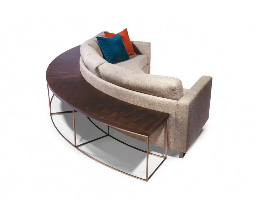 Milo Baughman Clip sofa and curved sofa table designed for Thayer Coggin
