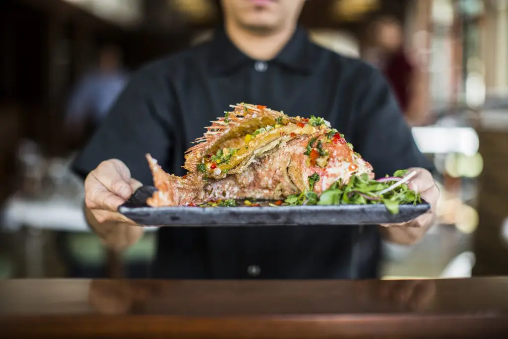 Crispy whole red snapper at Le Colonial 