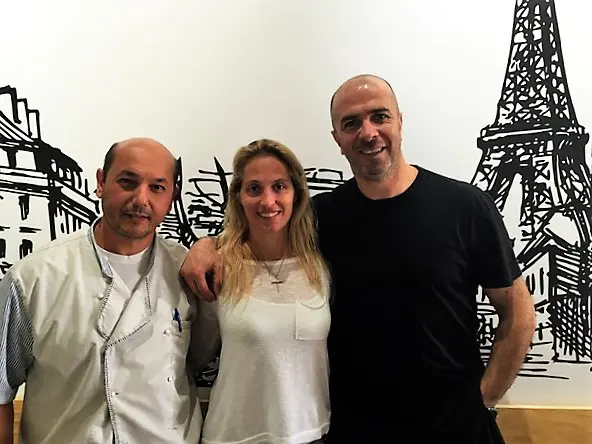 Flo Paris pastry chef Dani Srour with owners Rabih and Florence Salibi. 