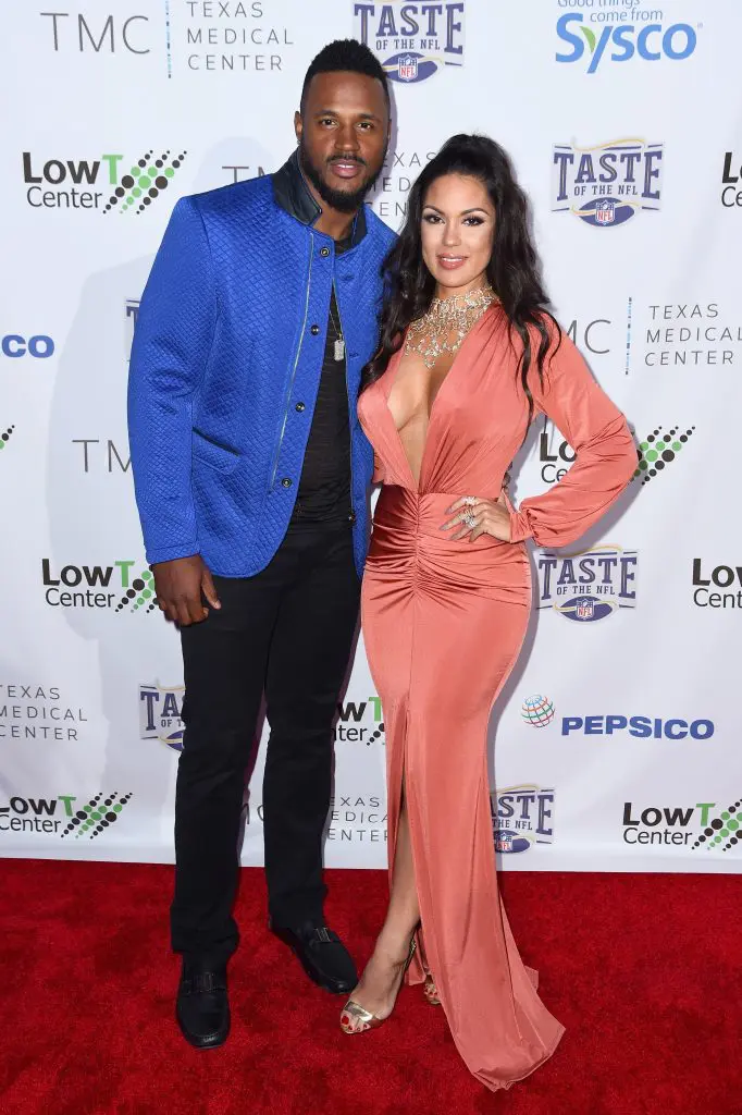 HOUSTON, TX - FEBRUARY 04:  NFL player James Anderson (L) and model Carissa Rosario attend the Taste Of The NFL 'Party With A Purpose' at Houston University on February 4, 2017 in Houston. at University of Houston on February 4, 2017 in Houston, Texas.  (Photo by Nicholas Hunt/Getty Images for Taste Of The NFL)