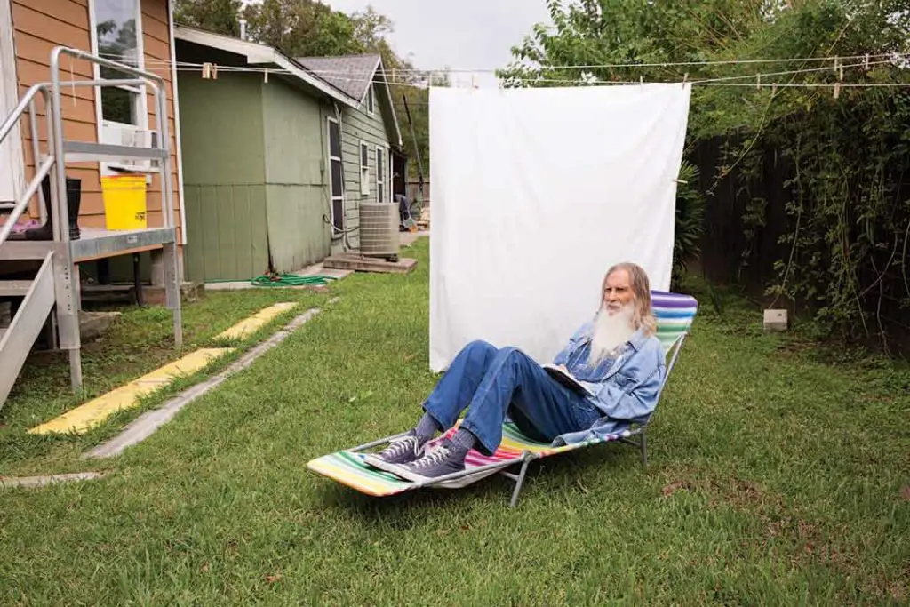 Forrest Prince at home in his
backyard, Spring 2017