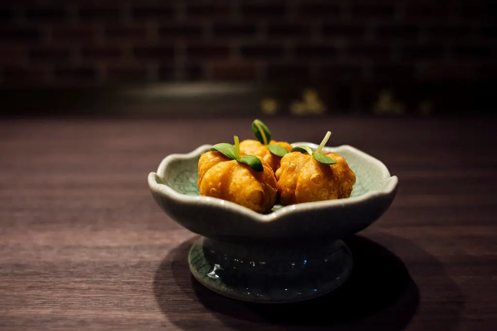 Roast duck pumpkin puff on Yauatcha's baked dim sum menu