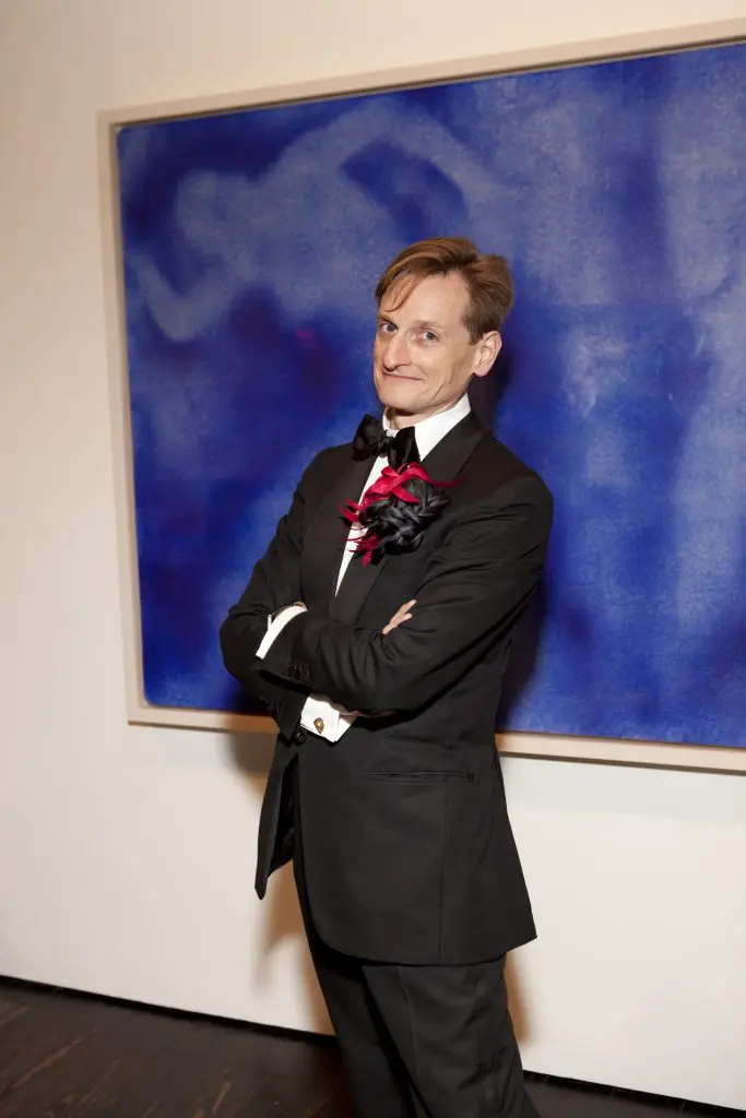 Vogue's dapper Hamish Bowles jetted in for the museum's 25th gala held in 2012, which was billed as a Celebration in Blue in homage to an otherworldly Yves Klein in the collection. (Photo Jenny  Antill Clifton) 