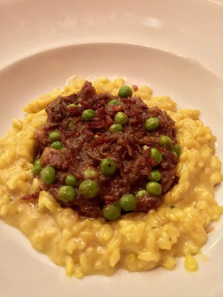 Saffron risotto, peas, and oh-so-succlent oxtail.