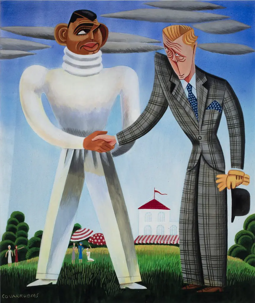 Miguel Covarrubias' "Clark Gable vs. Edward, Prince of Wales," from the "Impossible Interviews" series in "Vanity Fair," 1932, at the Dallas Museum of Art (Collection Vicky and Marcos Micha Collection, Mexico)