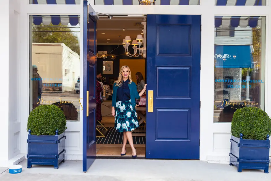 Reese Witherspoon celebrates the opening of her first flagship Draper James Store in Nashville, Tennessee, designed by Mark D. Sikes.