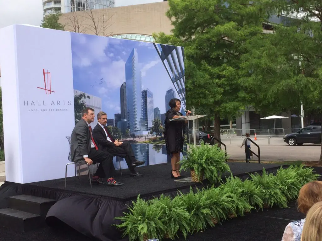Lily Weiss gives her remarks at the HALL Arts Hotel and Residences groundbreaking. (Photo by Joe Richardson).