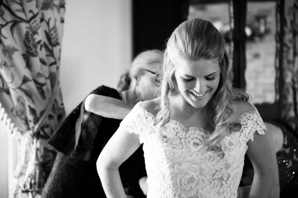 Here comes the bride: Mattie Bell Rutherford dons her dress. 