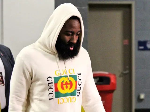 James Harden disappeared into his Gucci sweatshirt but not from the night life scene after Game 6.