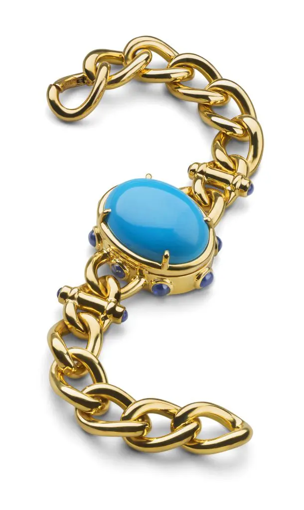 Limited-edition turquoise locket bracelet in 18K yellow gold, $27,500