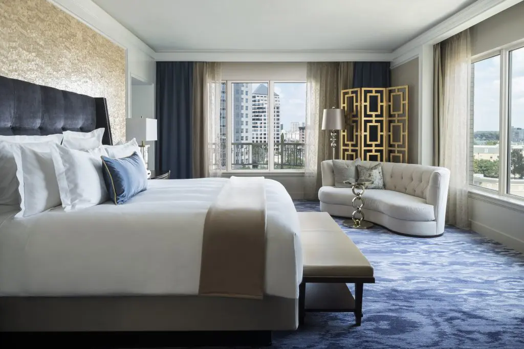 A room at the Ritz-Carlton Dallas hotel.
