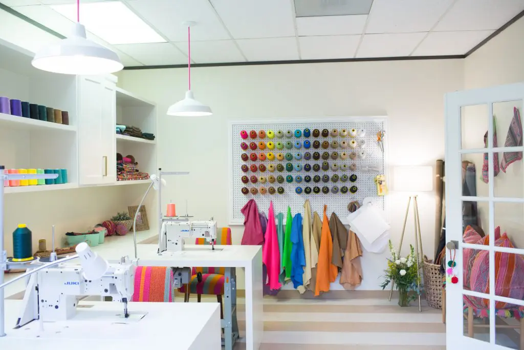 The seamstresses' area at Sarah Sharp showroom