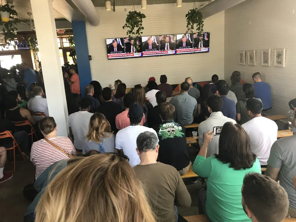 A glimpse of the scene at Axelrad's Comey viewing party this morning. 