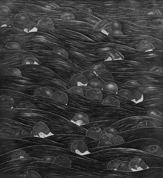 Robyn O’Neil's "Studies in Suffocation I," 2017, would not be collected by an optimist. 