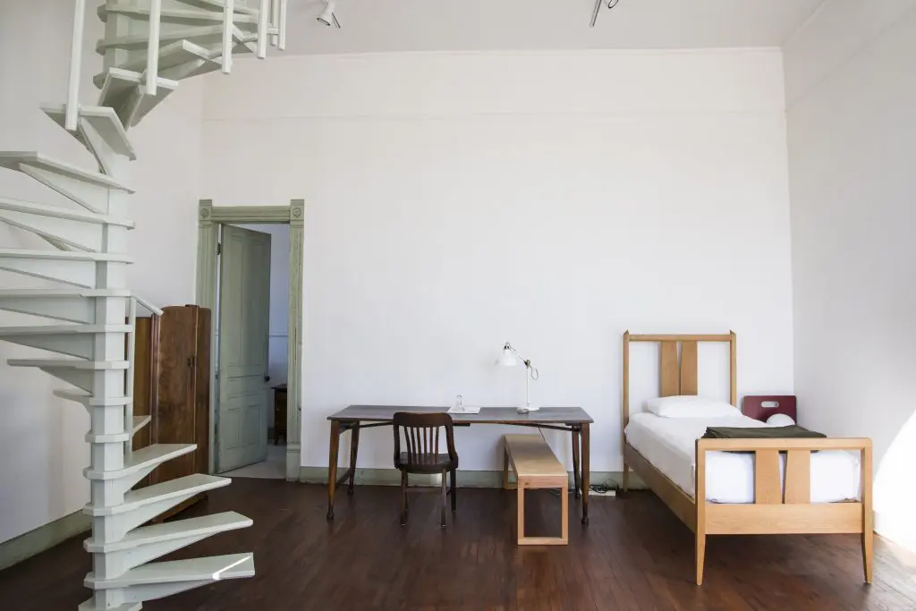 In the writer’s residency, stairs lead to the rooftop. Used for star-gazing, they were built by Kyle Hobratschk, owner and founder of the international residency. 