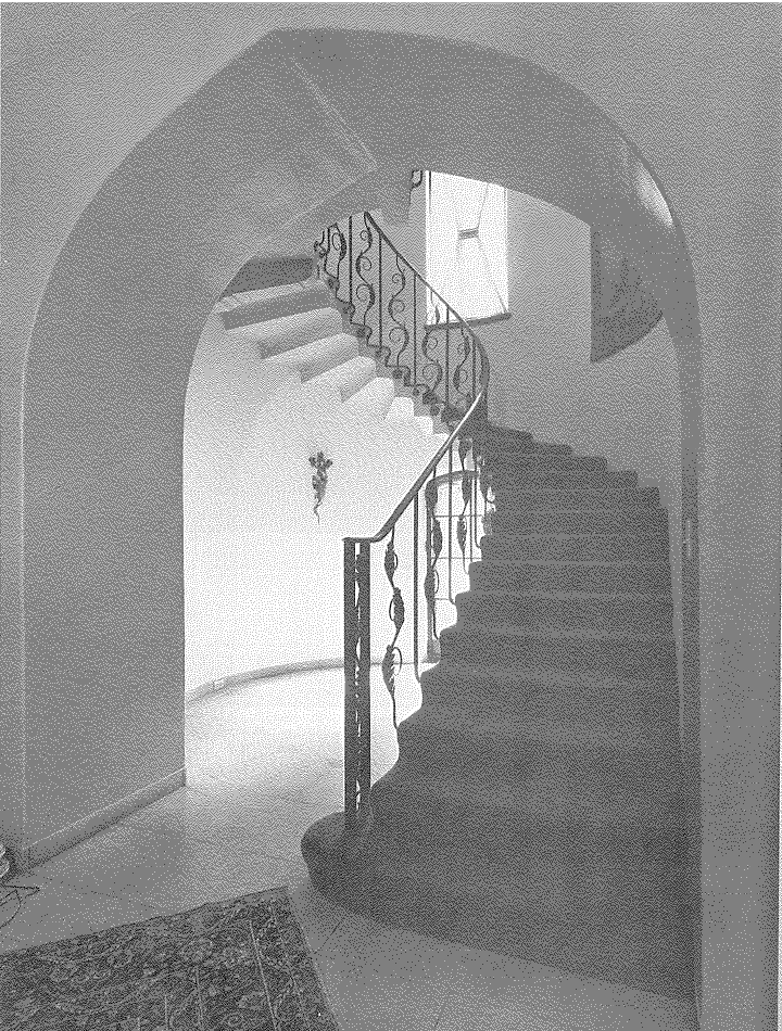 A sinuous staircase distinguished the home's entrance.