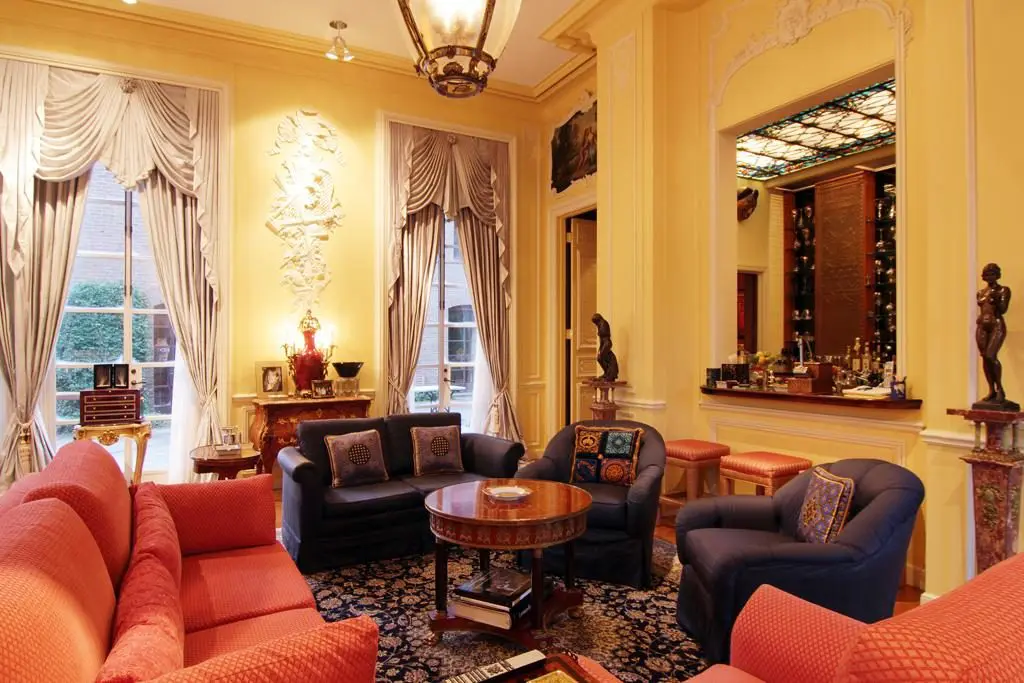 A view of the drawing room showing its exquisite architectural details.
