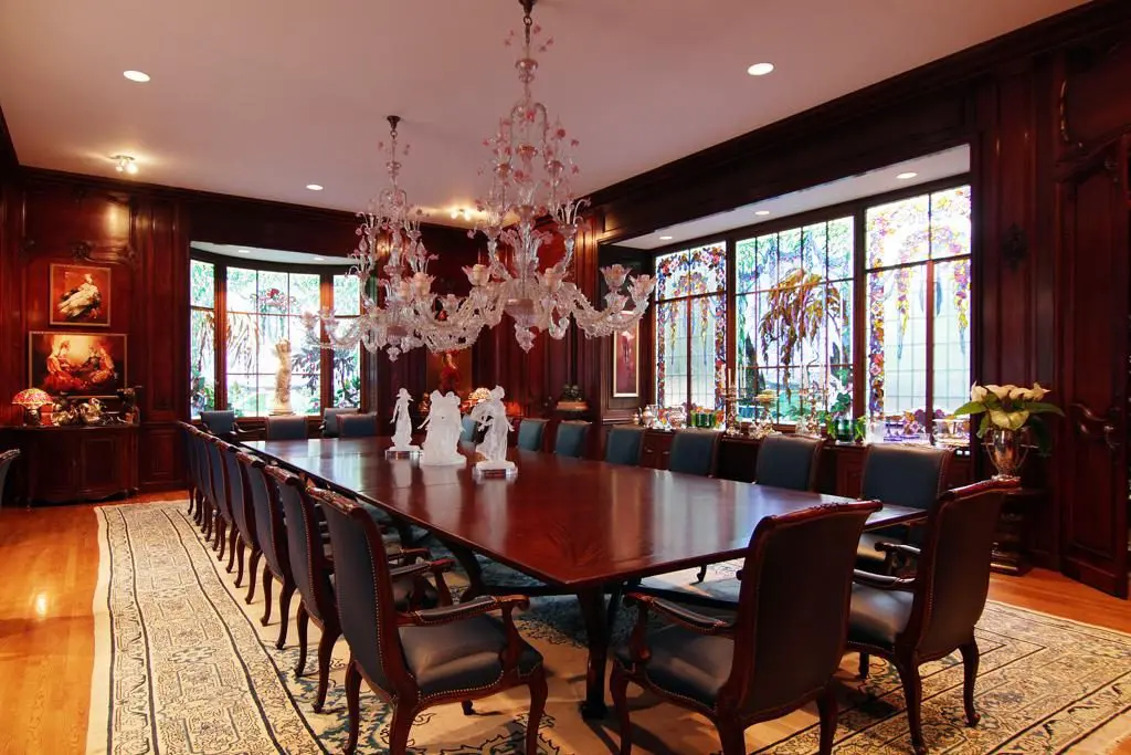 Historic stained glass windows lent character to the dining room, which alas is no more.