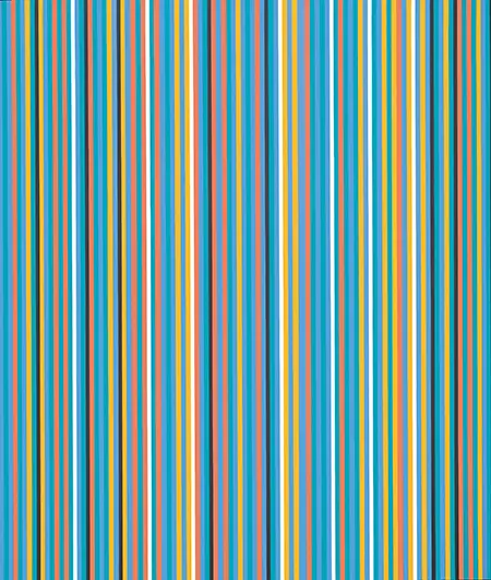 Bridget Riley's "Big Blue," 1981. The Op Art master is the featured artist at this fall's Chinati Foundation Open House Weekend with an ambitious wall painting set to be on view through 2019. (Photo © Bridget Riley 2017. All rights reserved.) 