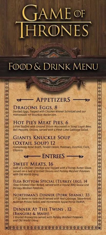 A special Game of Thrones menu will be on display at King's Bierhaus tonight. 