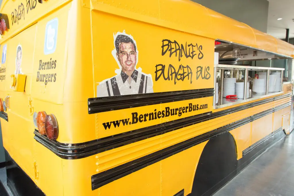 The bus now sports Bernie's original logo. 