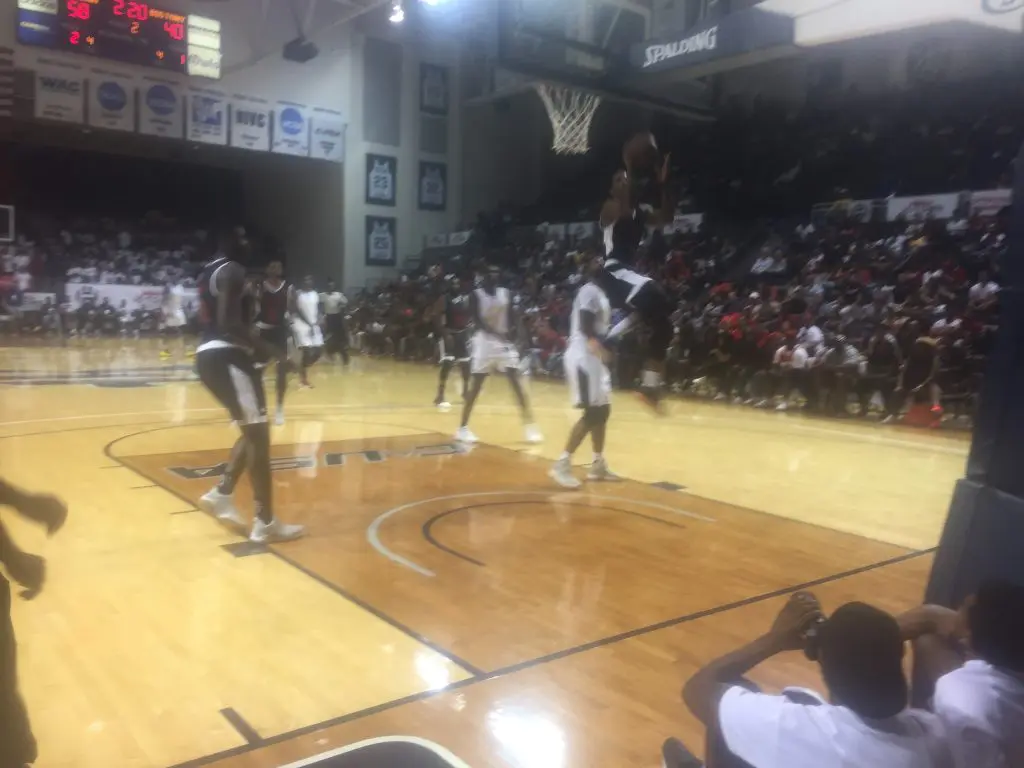 Chris Paul drives to the hoop in James Harden's charity game.