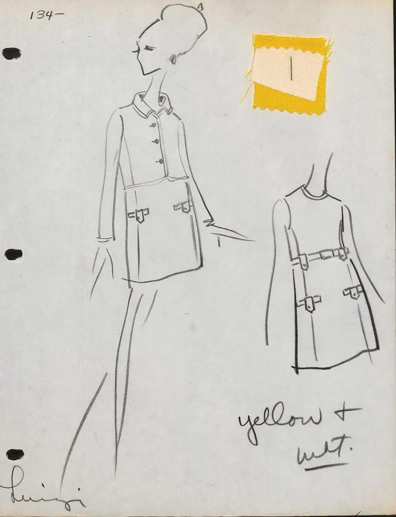 House sketch of day ensemble,
dress and jacket, Oscar de la
Renta for Jane Derby, Fall 1966 (Courtesy Oscar de la Renta archive)