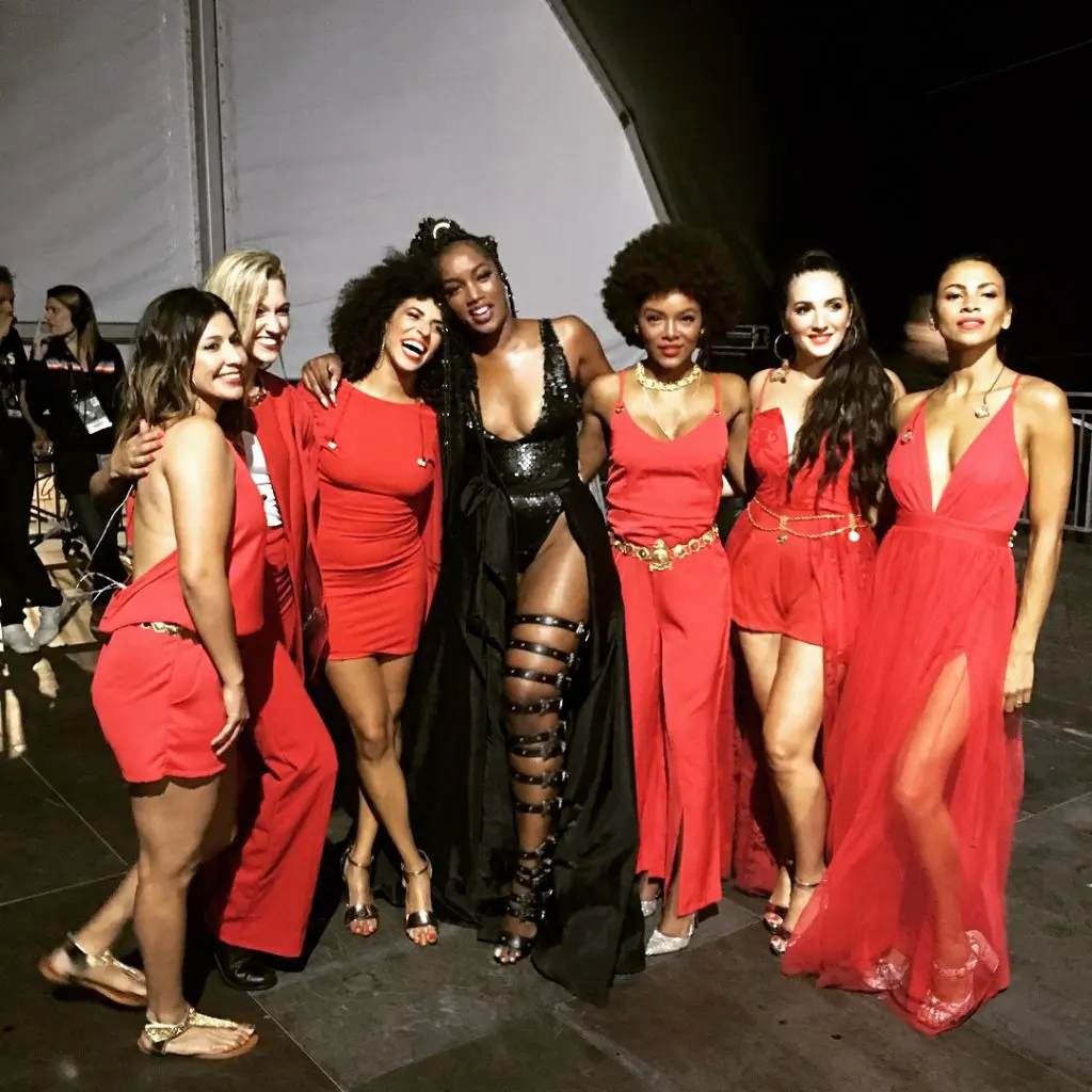 Brittani poses with CeeLo's band backstage.