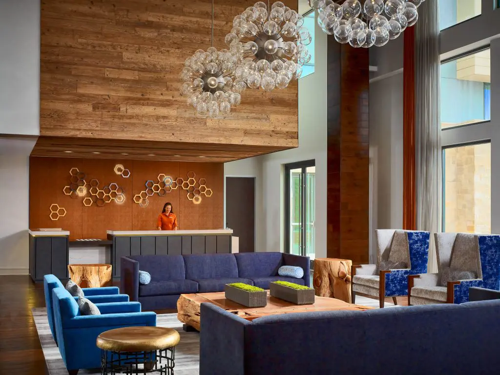 The Sonesta Bee Cave's lobby comforts and introduces guests to professional hospitality.