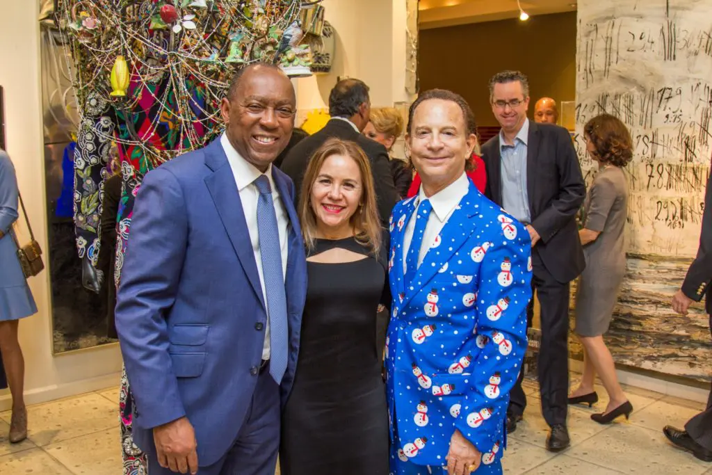 Mayor Sylvester Turner with Penelope & Lester Marks at Houston Arts Alliance Holiday Party, 2017, at the Marks Collection.