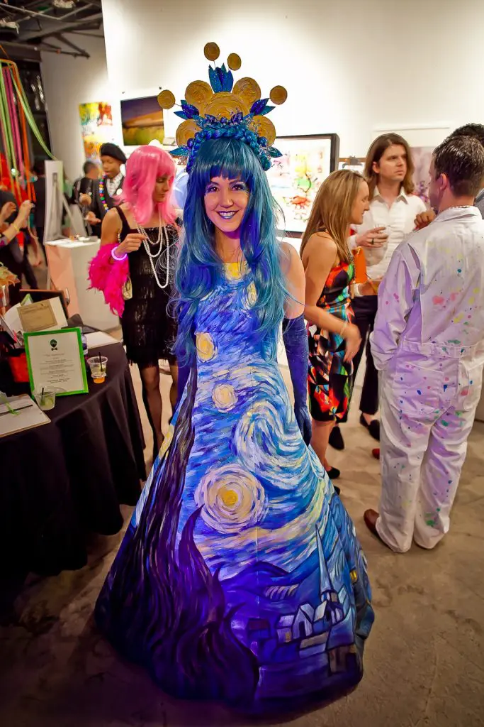 Marita Fairbanks wears a Kasi Kubiak creation at Paint Ball, 2016. (Photo Morris Malakoff)