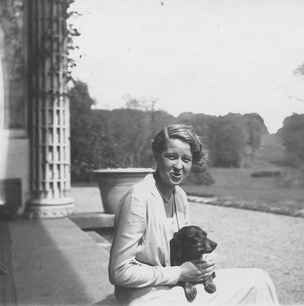 Via @wfmiddletonauthor: Dominique Schlumberger on the back steps of the Val-Richer, with Nika, the family dachshund. (Courtesy of De Menil Family Papers; Menil Archives, The Menil Collection, Houston)