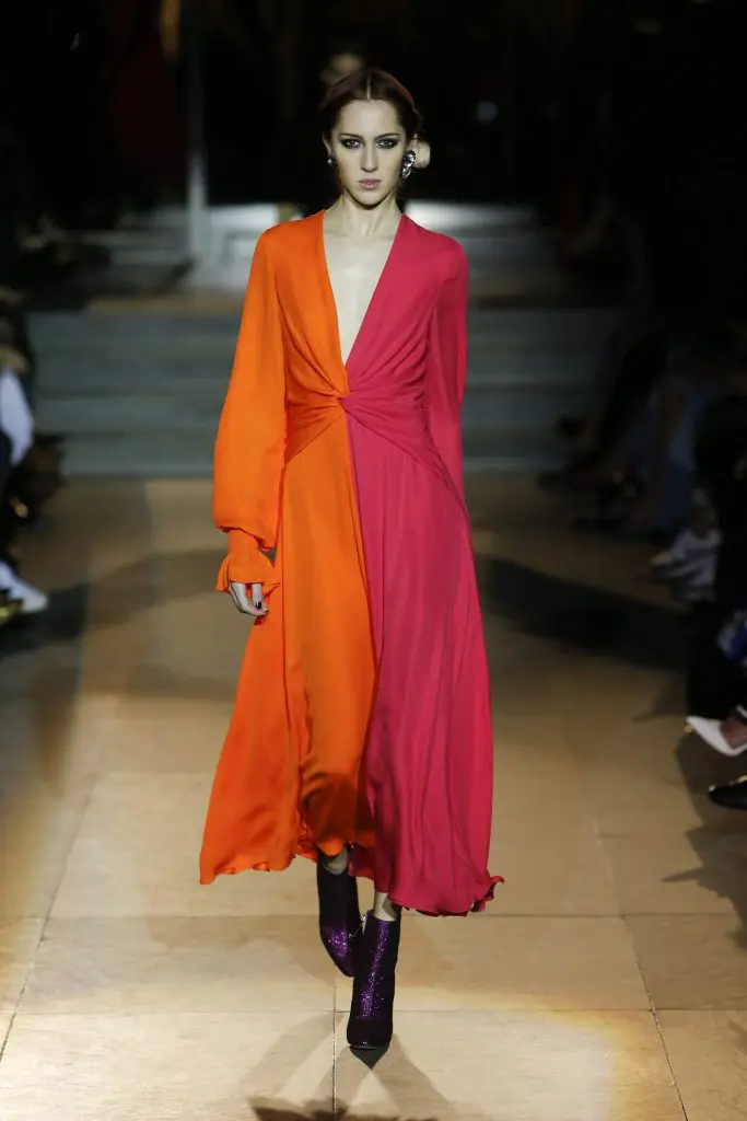 Carolina Herrera orange and fuchsia dress.
