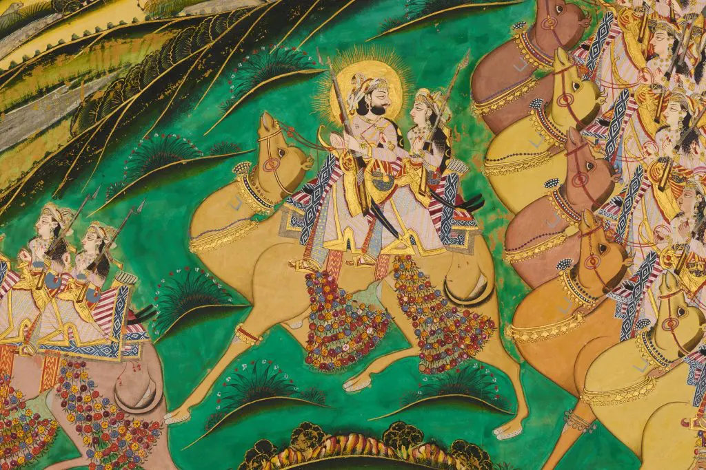 Ali's "Maharaja Takhat Singh on a Hunt with Royal Women," 1853, at the Museum of Fine Arts, Houston (Collection Mehrangarh Museum Trust, photo Neil Greentree)