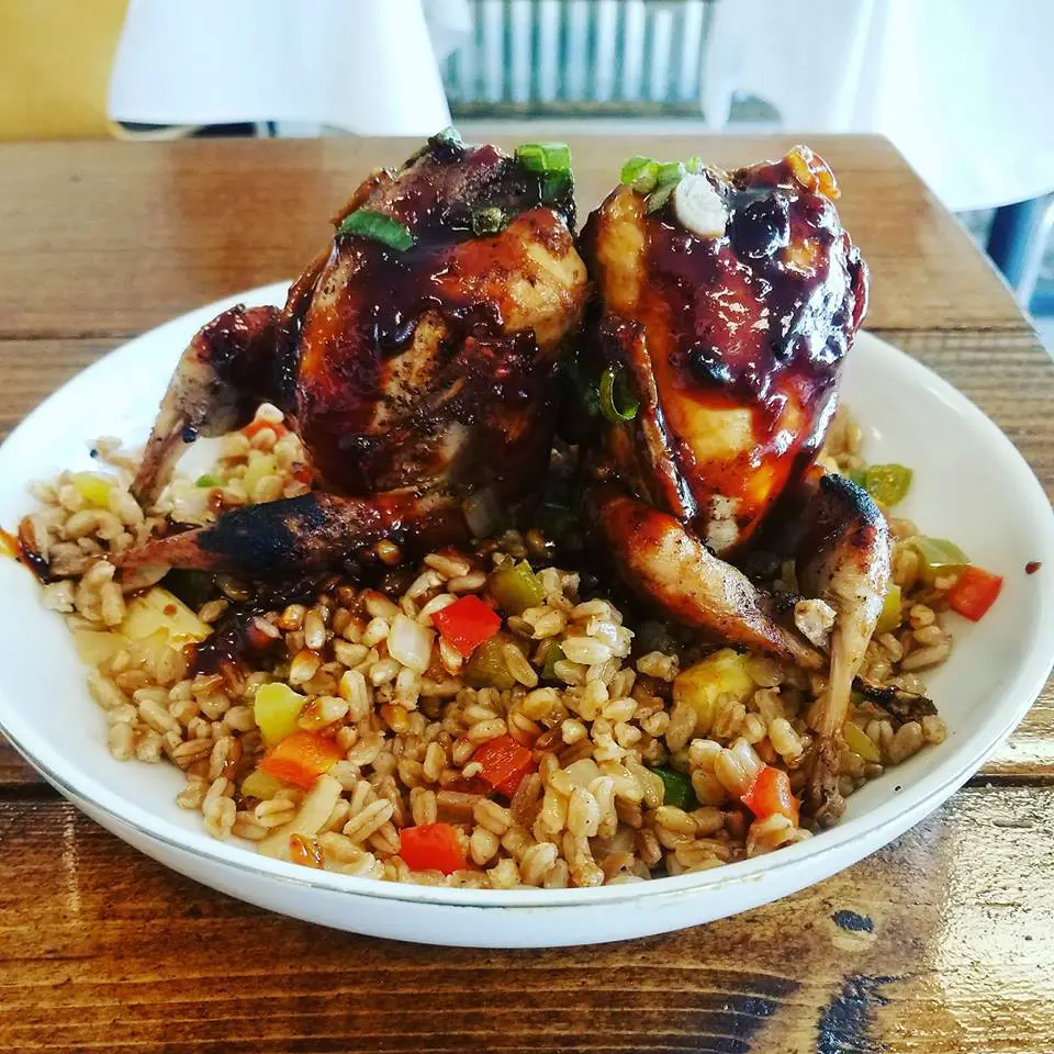 One of Southern BOI Cafe's Turf dishes included Texas quail on a bed of farro. 
