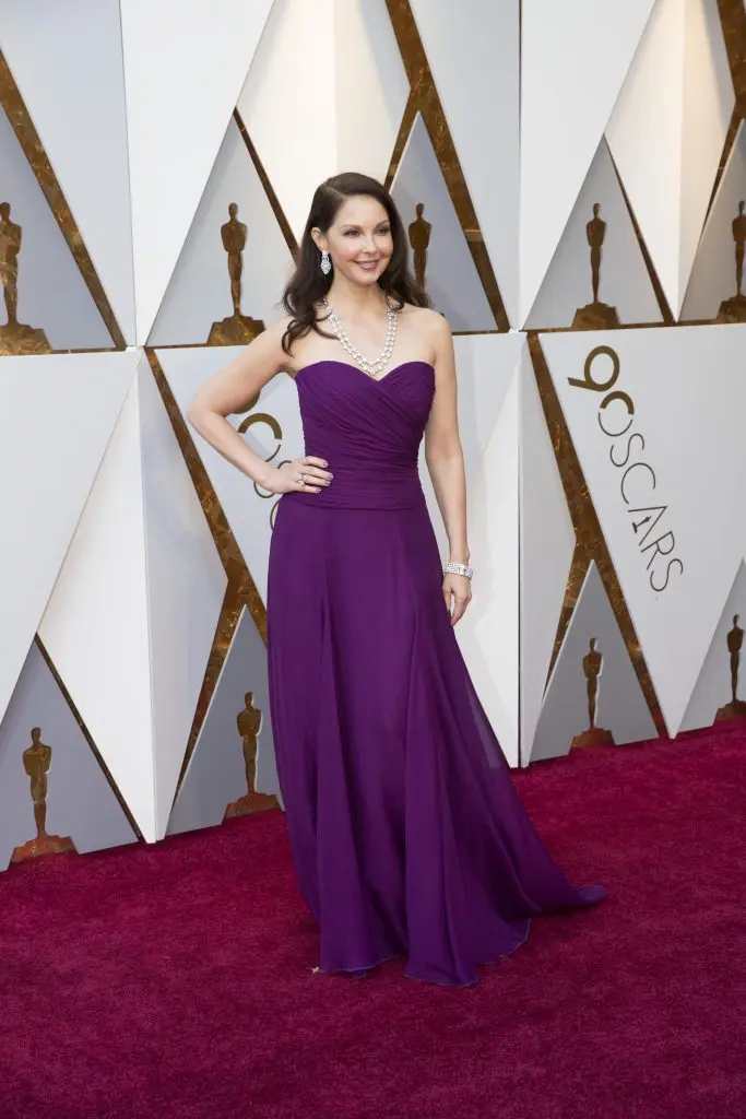 Ashley Judd at 2018 Oscars in custom Badgley Mischka gown.