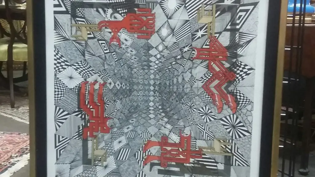 An intricate work on paper from the Bart Truxillo estate by Pedro Friedeberg, the last living Mexican Surrealist. 