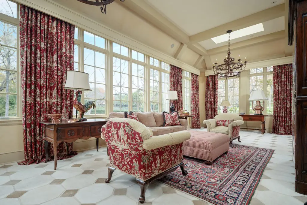 The sunroom is one of many living areas. 
