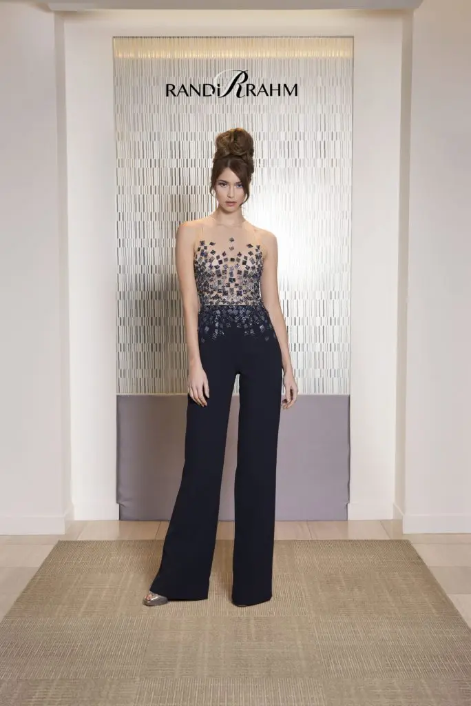 Randi Rahm "Love Billie" pantsuit with illusion bodice.
