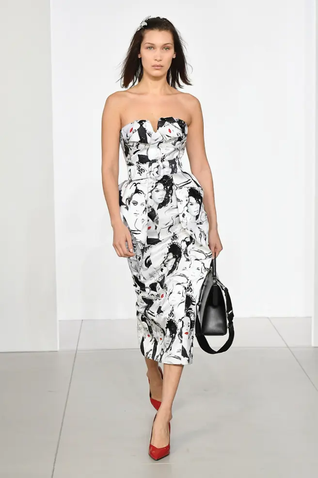 Michael Kors dress with portraits by David Downton.