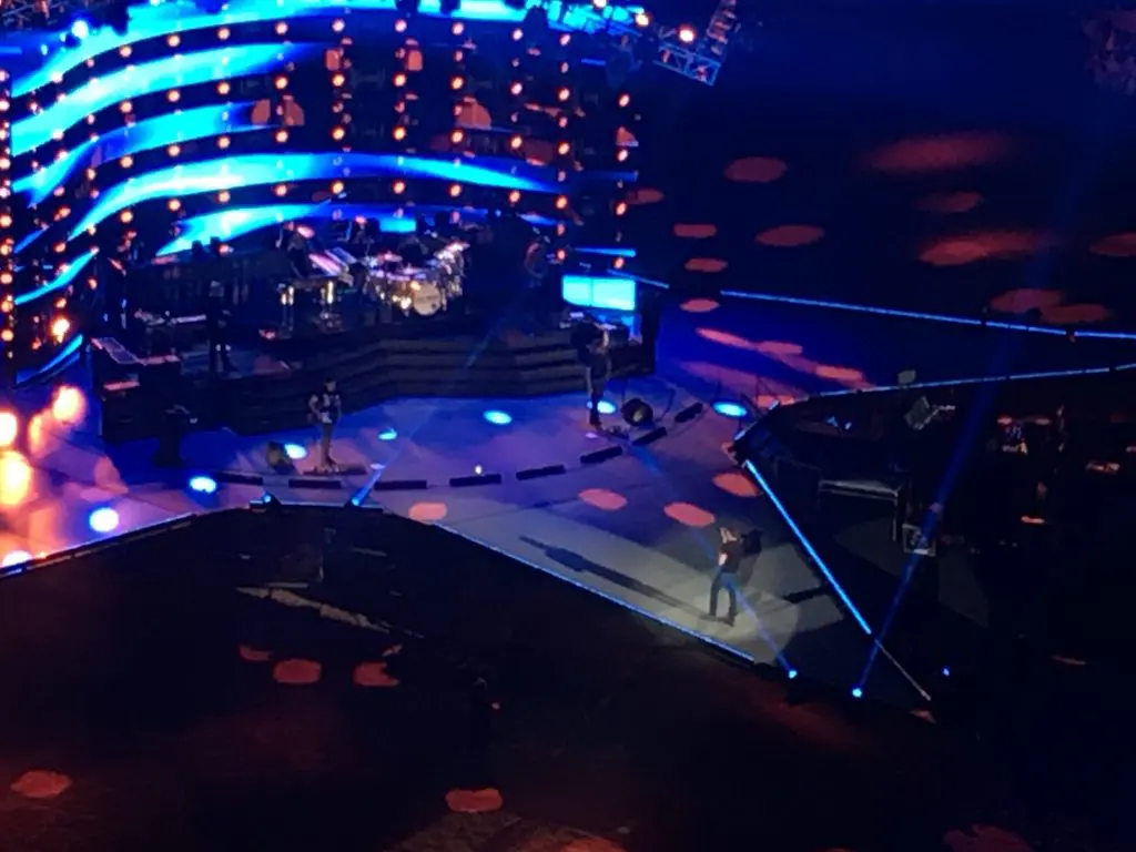 Luke Bryan prowled the stage throughout his performance, before ditching it to high five the crowd out on the dirt. 