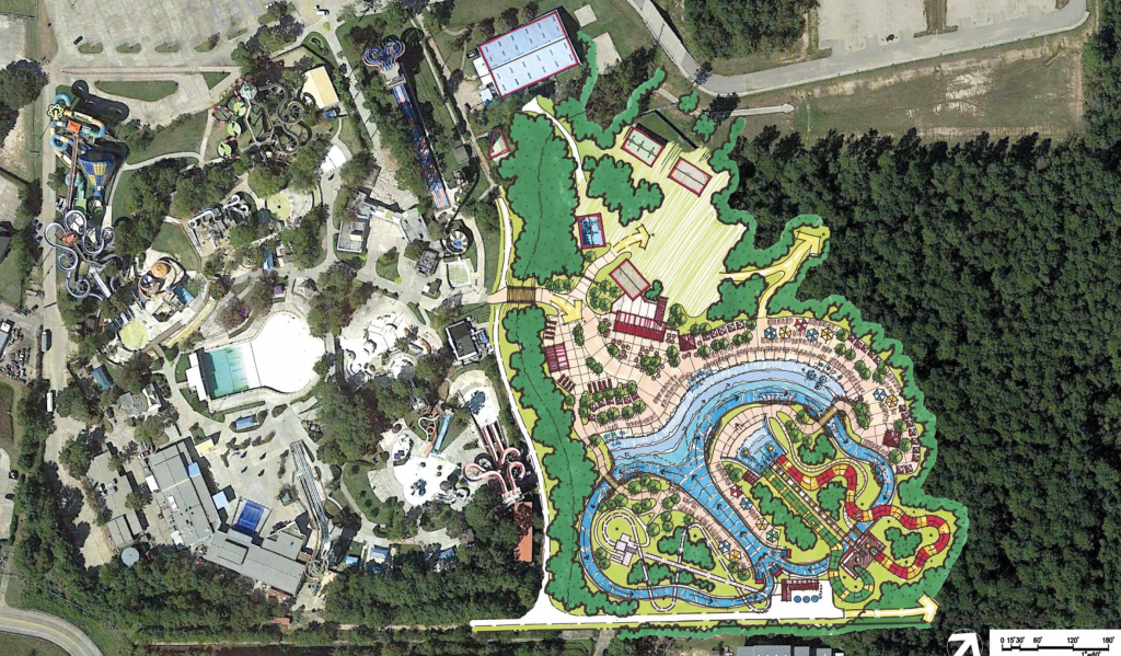 The 35-acre expansion would nearly double the size of Wet 'n' Wild SplashTown. (Rendering courtesy of Aquatic Development Group.)