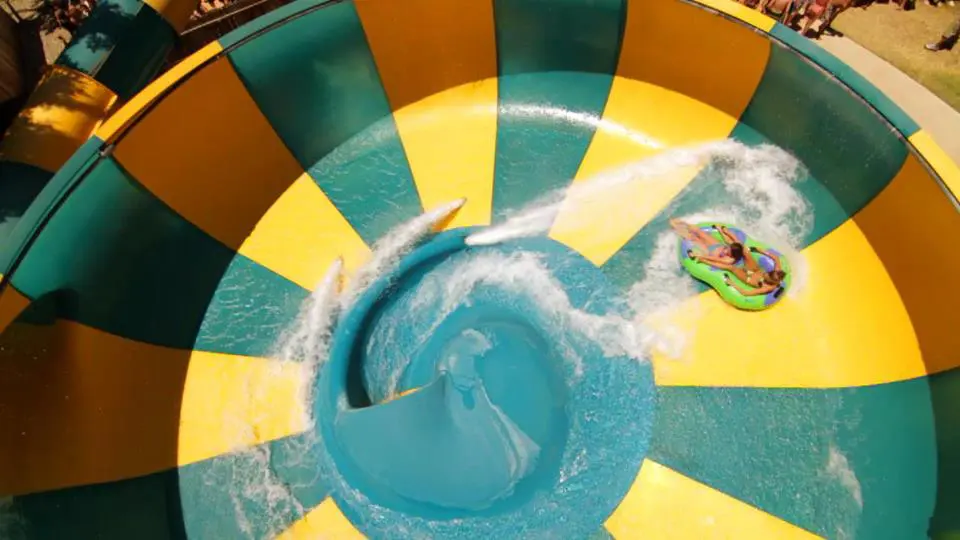 Two-person tube rides are popular at the waterpark. 