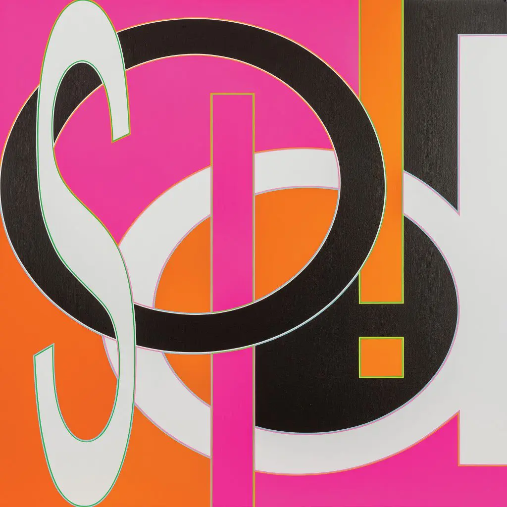 Aaron Parazette's "Solid," 2008, a surf-lingo-inspired canvas, hangs in the Lancaster mezzanine. Parazette, a professor of painting at the University of Houston, came to Houston originally as a Core Fellow at the MFAH Glassell School of Art.