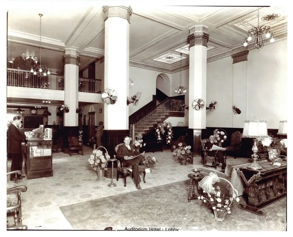 Auditorium Hotel on opening day, November 21, 1926. The Joseph Finger-designed property is Houston's oldest operating hotel. Its name was changed to The Lancaster in the 1980s. (Courtesy Michaelene "Miki" Lusk Norton, collection The Lancaster)