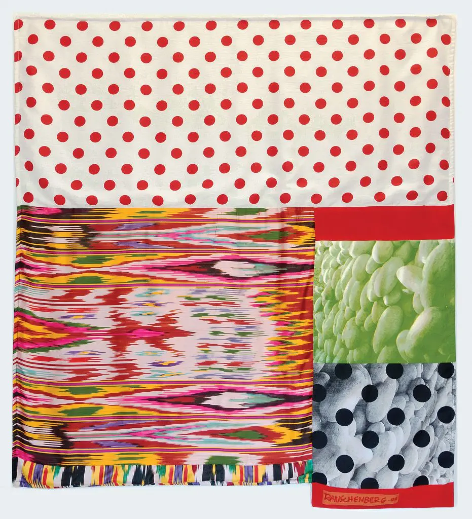 Quintessential Texas-born Robert Rauschenberg's "Samarkand Stitches #VII," 1988, a lively screen print with mixed media, is among the highlights of the revitalized Lancaster's art collection. 